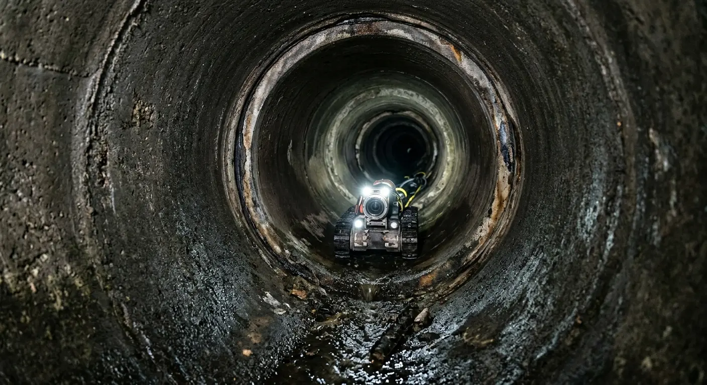 Robotic sewer camera inspecting pipe interior for Sewer Line Cleaning in Kenmore